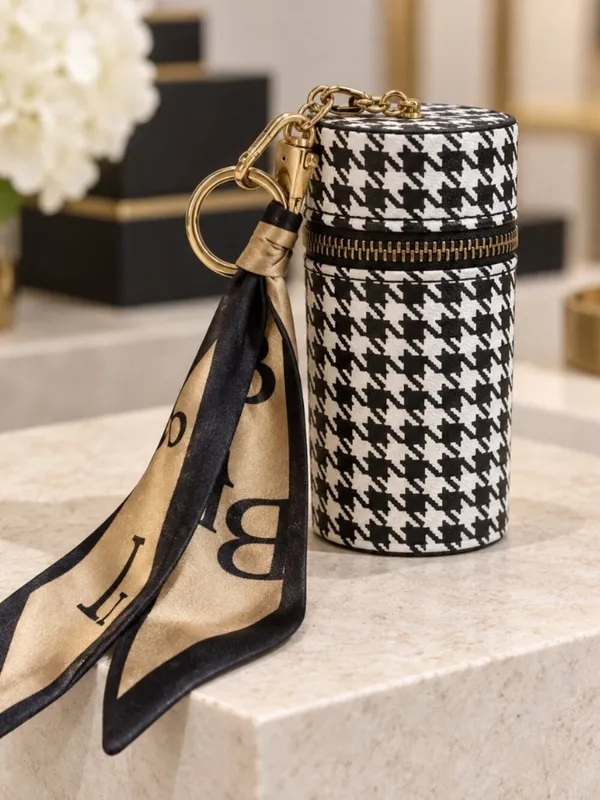 Black White Geometric Mini Keychain Coin Pouch Scarf Charm NWT - Image 2
