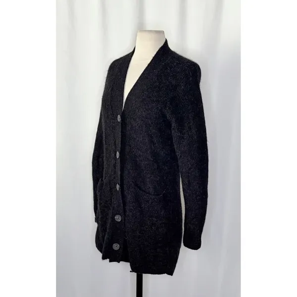 EVERLANE The Oversized Alpaca Cardigan Heathered Black Merino Wool Pockets Small - Image 7