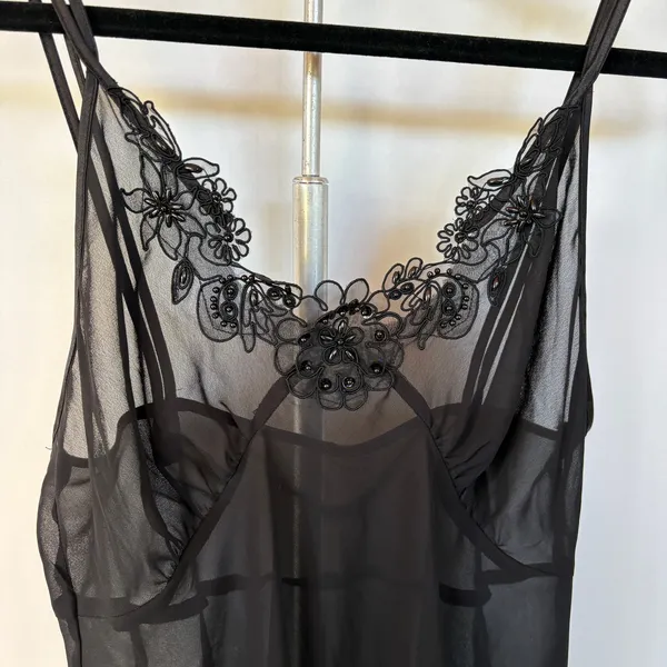 Sheer Sexy Black Lingerie Slip Dress Lace Floral Babydoll Strappy Mini Romantic - Image 4
