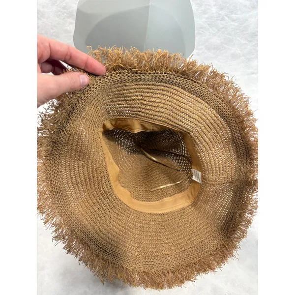 Womens‎ Brown Woven Paper Straw Sun Hat with Frayed Edge and Sunflowers - Image 6