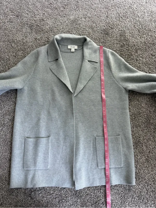 ON 34th Gray Knit Blazer Cardigan Size S Open Front Patch Pocket Jacket - Image 4