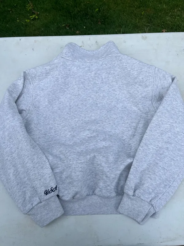 Hollister Light Gray "East Coast" Half-Zip Sweater with Navy Script - Image 4