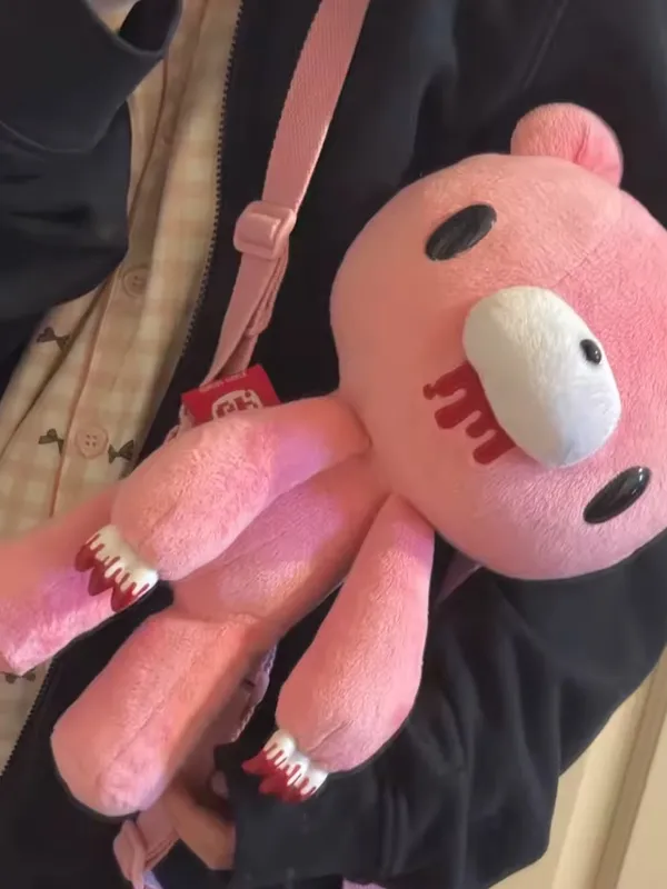 Pink Cute Creepy Bear Plush Crossbody Bag - Image 2
