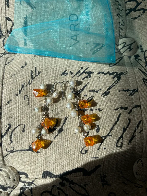 Handmade Orange dangling earrings - Image 2