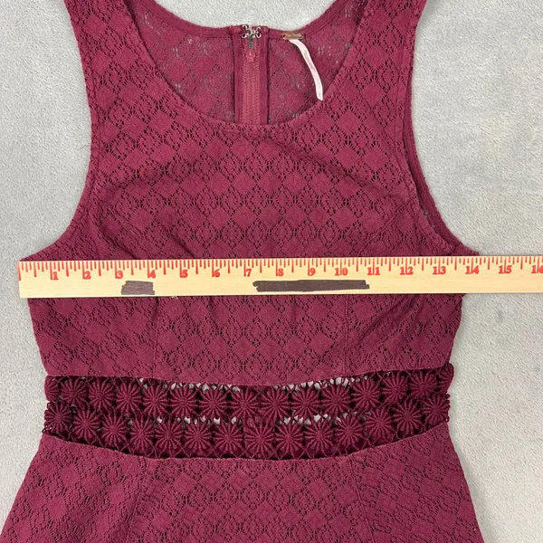 Free People Dress Womens 6 Burgundy Cut Out Daisy Waist‎ Lace Skater Sleeveless - Image 5