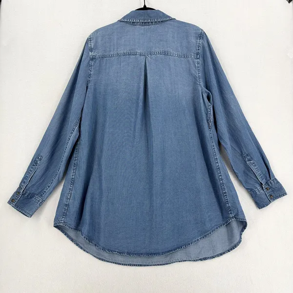 Liz Lange Maternity Target L Blue Chambray Lyocell Tunic Shirt Long Sleeve Chic - Image 2