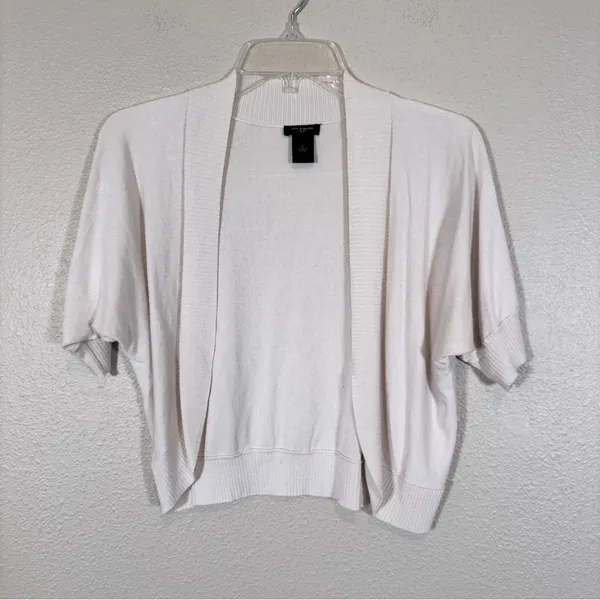 Ann Taylor Cream Cropped Cardigan Sweater Womens S Shrug Y2K Style Open Front - Image 10