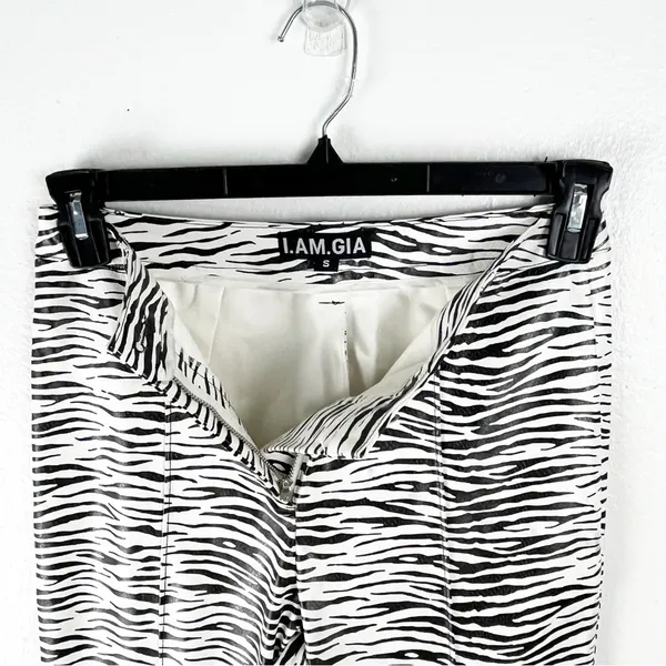 I.AM.GIA Black White Zebra Animal Print Faux Vegan Leather Pants Small Boho - Image 5