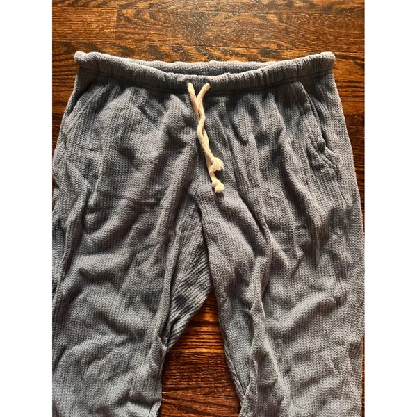 Aerie Jogger Pants Womens Medium Blue Waffle Knit Drawstring Loungewear Pajamas - Image 2