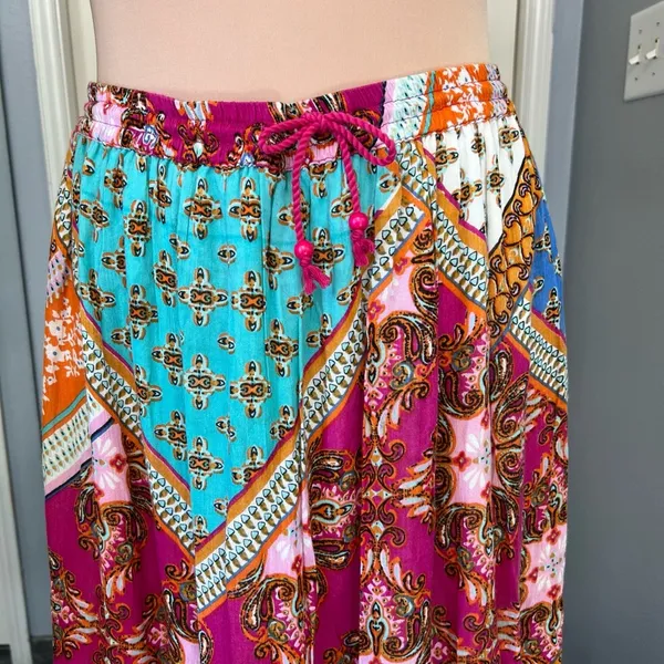 RD + KoKo Anthropologie Pink Floral Patchwork Ruffle Maxi Skirt Size Medium Boho - Image 2