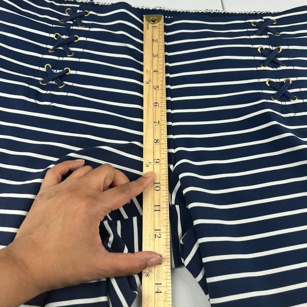 New York & Company Pants Womens XL Navy Blue White Striped Sailor Lace Up‎ - Image 9