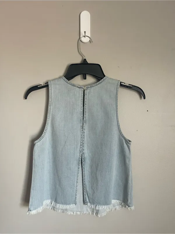 AERIE | Light Wash Denim Tank with Frayed Hem Sz XS - Image 4