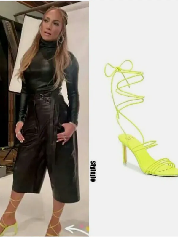 Jennifer Lopez Neon Yellow Lace-Up Stiletto Heels - Image 2