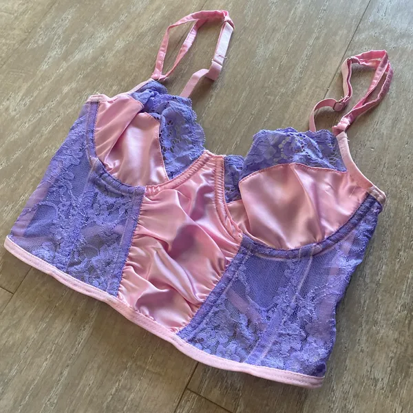Pastel pink purple lace bustier top. Super cute to style under blazer XS NEW - Image 2