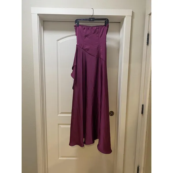 Lucy In The Sky Satin High Low Maxi Dress Womens Medium Purple Strapless Gown - Image 4