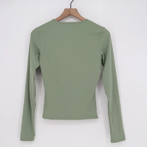 Unbranded Sage Green Long Sleeve Athletic Compression Top Crew Neck Slim Fit - Image 2