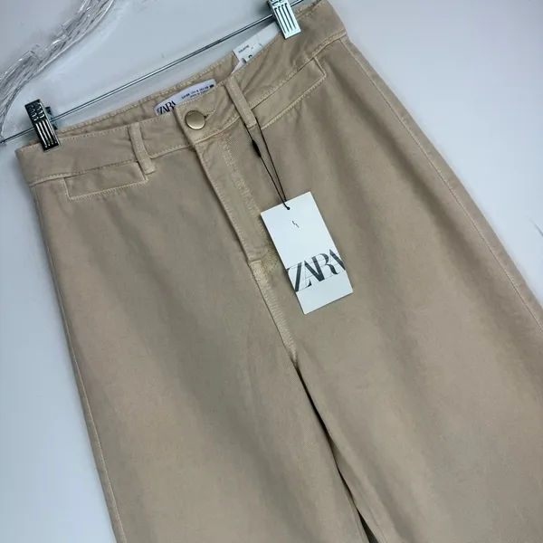 NWT ZARA Marine Culotte Crop Pants Jeans Sz 4 Sand Beige - Image 4