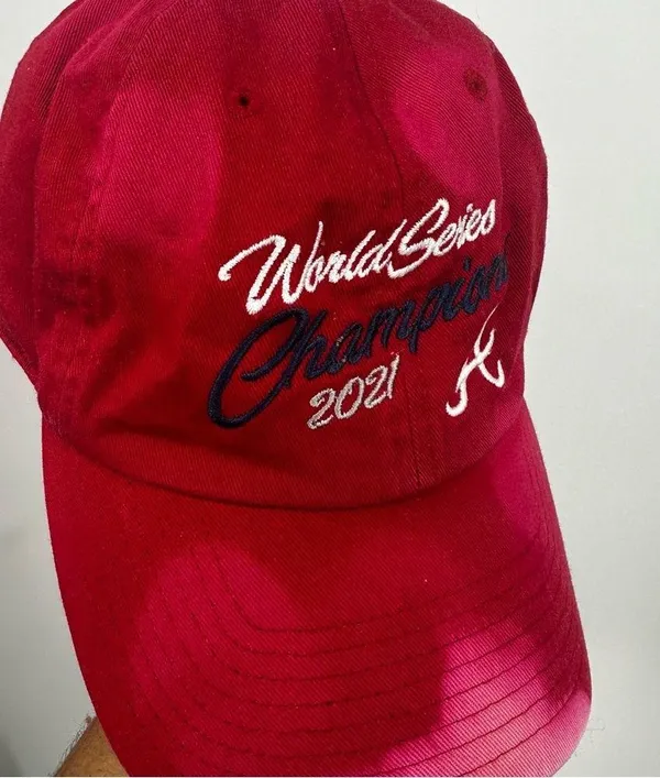 Atlanta Braves 2021 World Series Winner Custom Bleach Splatter Dad Hat OS - Image 4