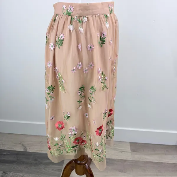 Rick Cardona Floral Embroidered Mesh Midi Skirt Nude Pink EUR 34 GB 8 - Image 12