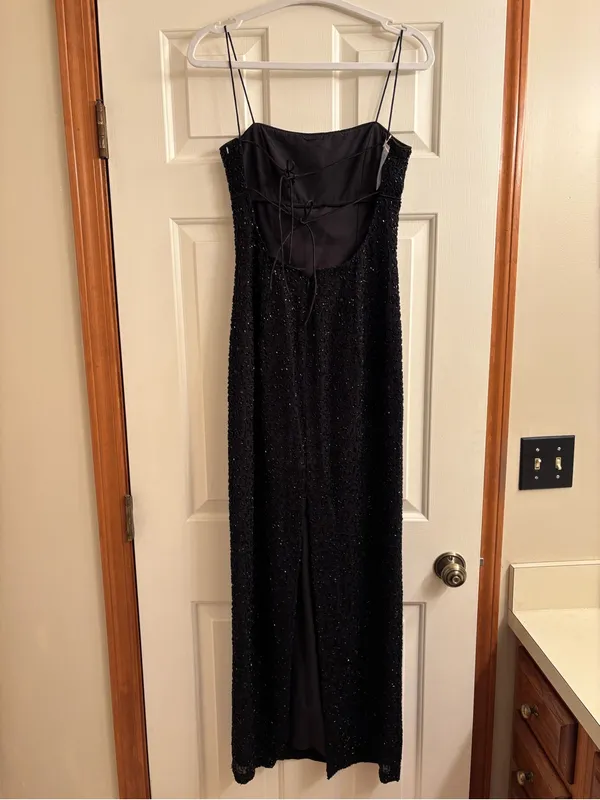 Morgan & Co. Black Beaded Spaghetti-Strap Maxi Dress - Image 3