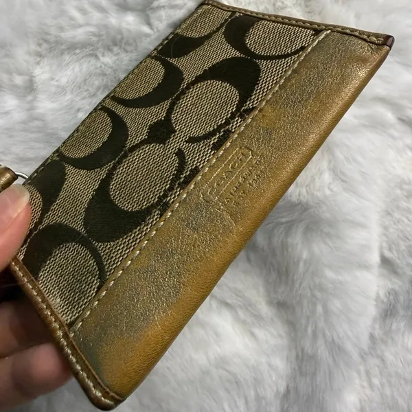 COACH Brown Signature Canvas Coin purse with Keychain - Image 3