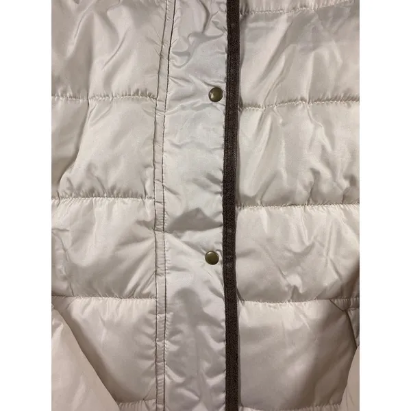 Old Navy Womens Cream Puffer Jacket Faux Fur Collar Brown Trim Size S - Image 3