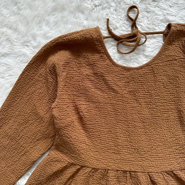Madewell Blouse Peplum Open-Back Top Brown S - Image 6