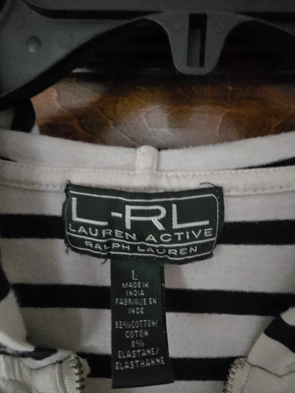 Lauren Ralph Lauren Womens Navy and White Striped Hoodie Shirt Large - Image 2