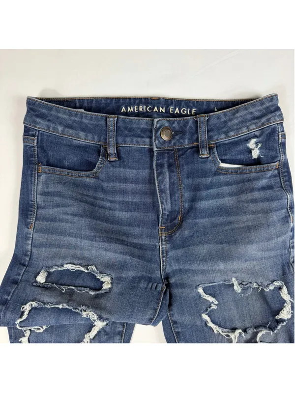 American Eagle Hi Rise Next Level Stretch Jegging Size 8 Reworked Distressed - Image 3