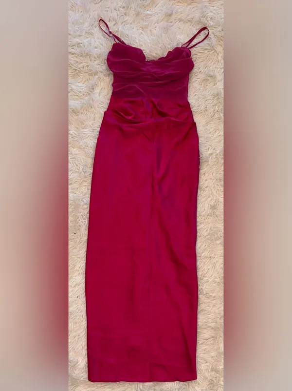 NWOT HOUSE OF CB Teia Satin Georgette Draped Corset Midi Dress Hot Pink XS - Image 5