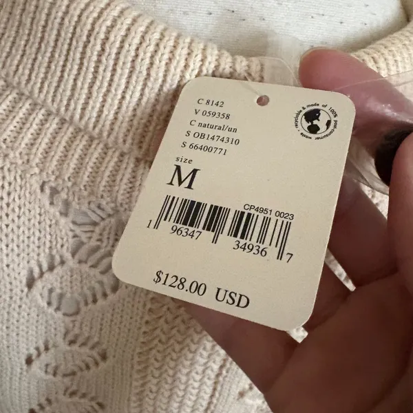 FREE PEOPLE BEACH Get Away Faux Crochet Cardigan Tan Size Medium‎ NWT - Image 6