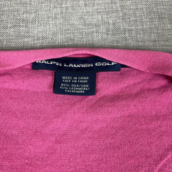 Ralph Lauren Golf Cardigan Sweater Womens‎ M Pink Silk Cashmere V Neck Pockets - Image 5