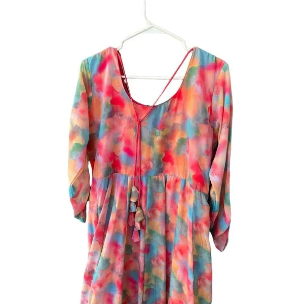 Boutique size L chiffon bright water colors fit n flare dress. - Image 3