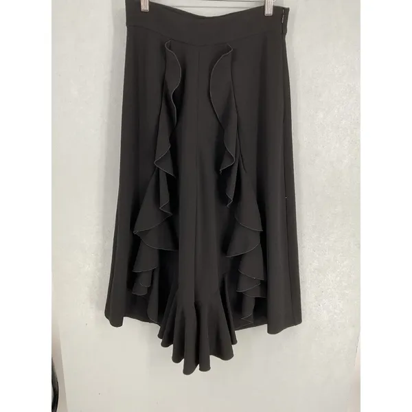 Alexis Womens Wide Leg Pants Black Cascading Ruffle Textured Crepe Size L - Image 2