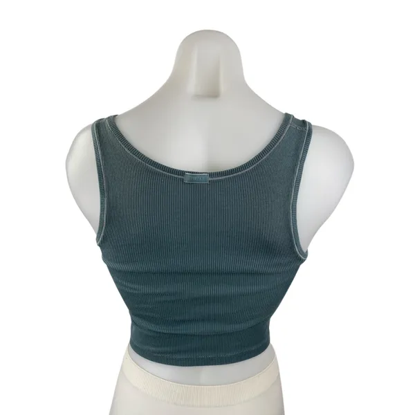 Skims Women's Green Ribbed Knit Square Neck Sleeveless Tank Crop Top Size S - Image 2