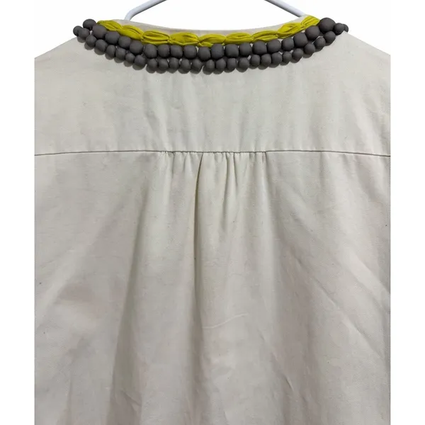 Boden Artisan‎ Cream Coat W/Gray Bobble Buttons & Kiwi Trim Women's Size L/XL - Image 4