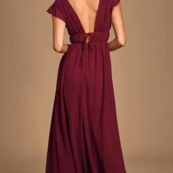 NWT Lulus I’m All Yours Burgundy Ruffle Maxi Dress - Image 2