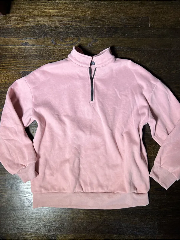 Trendy Queen Pink Quarter-Zip Fleece Mock Neck Sweatshirt Large - Image 2