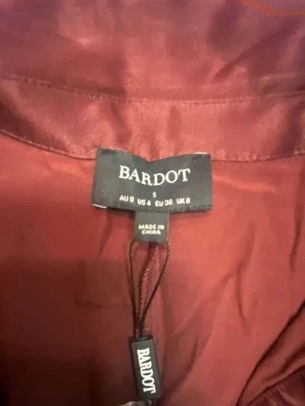 Bardot Sui Shirt Dress in Burgundy Satin - Image 3