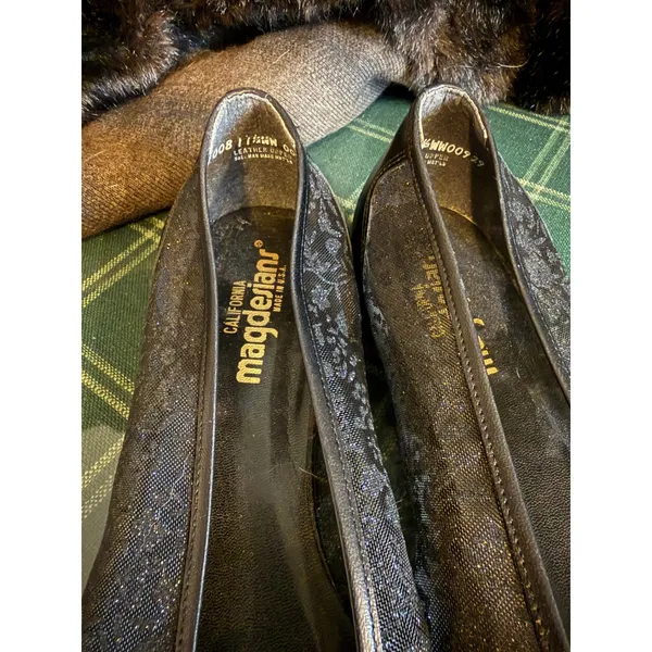 Magdesians California Vintage Black Lace Mesh Leather Cap Toe Ballet Flats 11WW - Image 2