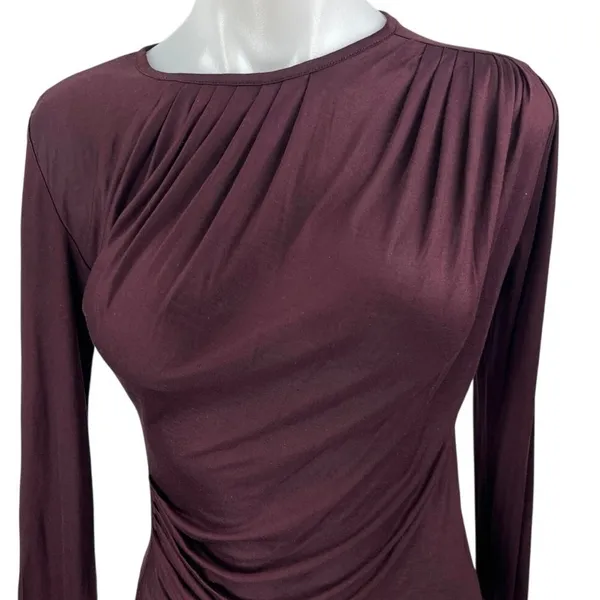 Intermix Purple Long Sleeve Pleated Ruched Slim Fit Crop Blouse Shirt Top Size S - Image 3