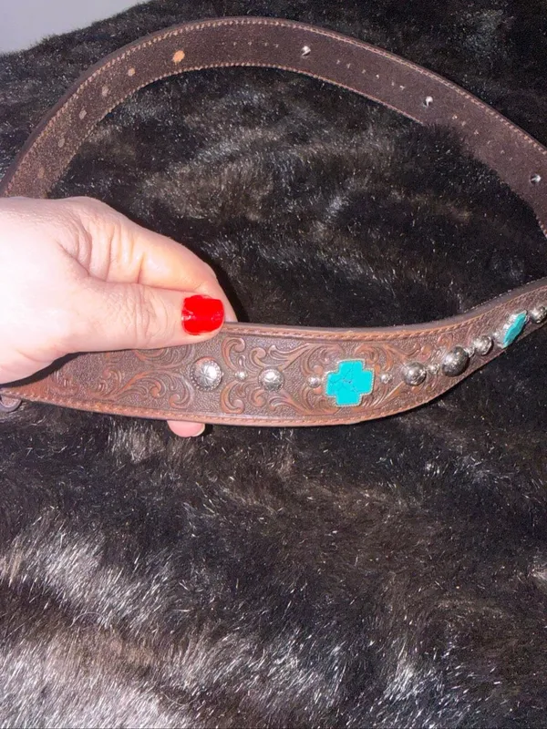 Ariat Women'S Turquoise Inlay Cross Tooled Belt Western M - Image 3