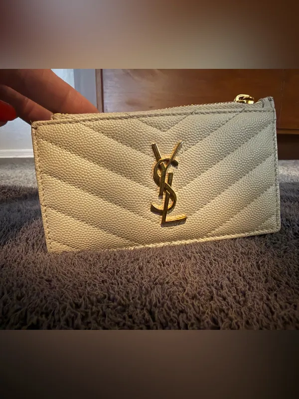 Ysl Cassandre Matelassé Fragments Card Case In Grain De Poudre Leather White Coa - Image 4