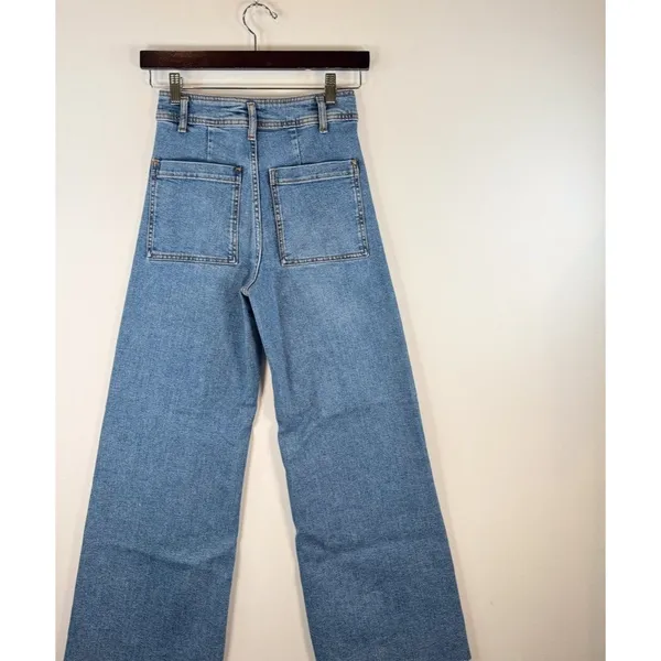 ZARA Womens Jeans Blue Denim High Rise Wide Leg Baggy Zip Fly Medium Wash Size 2 - Image 7