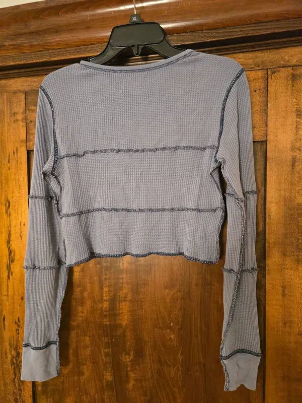 Urban Outfitters Steel Blue Long-Sleeve Waffle Crop Top - Image 5