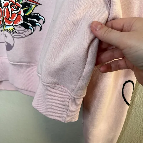 Ed Hardy Womens y2k Pink Panther Graphic Cropped Sweatshirt Medium - Image 3