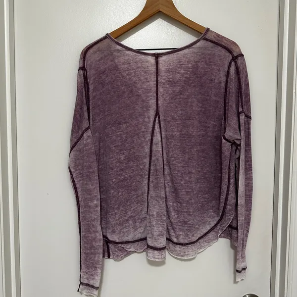 Free People We The Free | Purple Acid Wash Oversized V-Neck Long Sleeve Top, XS - Image 2