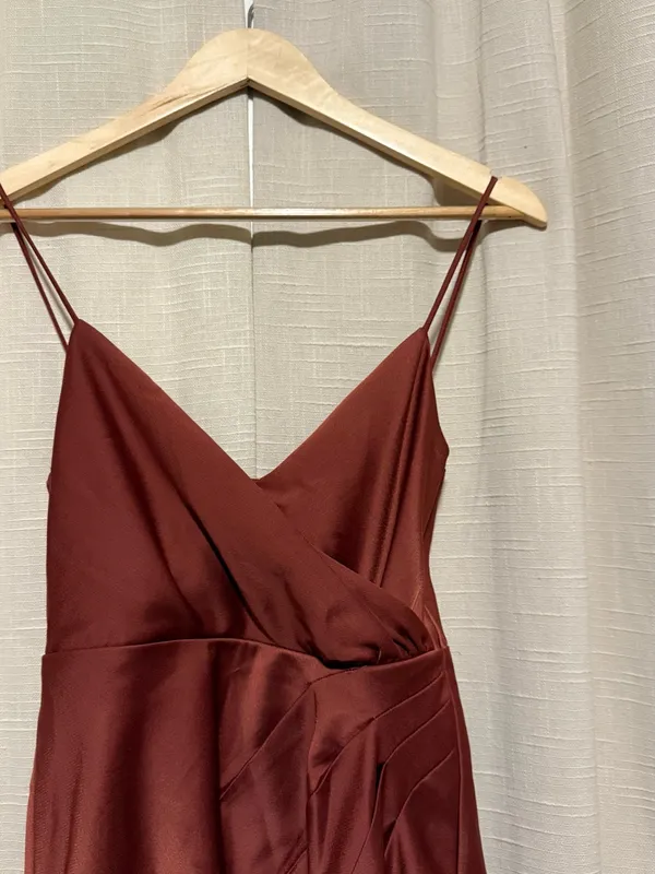 Sachin + Babi Burnt Copper Satin Wrap Maxi Dress - Image 4