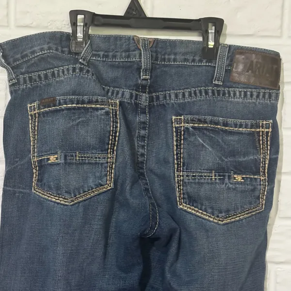 Ariat M5 Ridgeline Gambler Jeans Men 36x30 Blue Denim Whiskered Y2k Straight Leg - Image 4