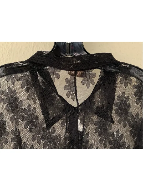 VTG Divine USA Sheer Floral Mesh Button Front Collar Shirt L Dark Coquette Goth - Image 4